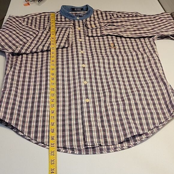 Chaps Ralph Lauren Men's Button Down Long Sleeve Plaid Denim Collar  Vintage 90s - Picture 7 of 9